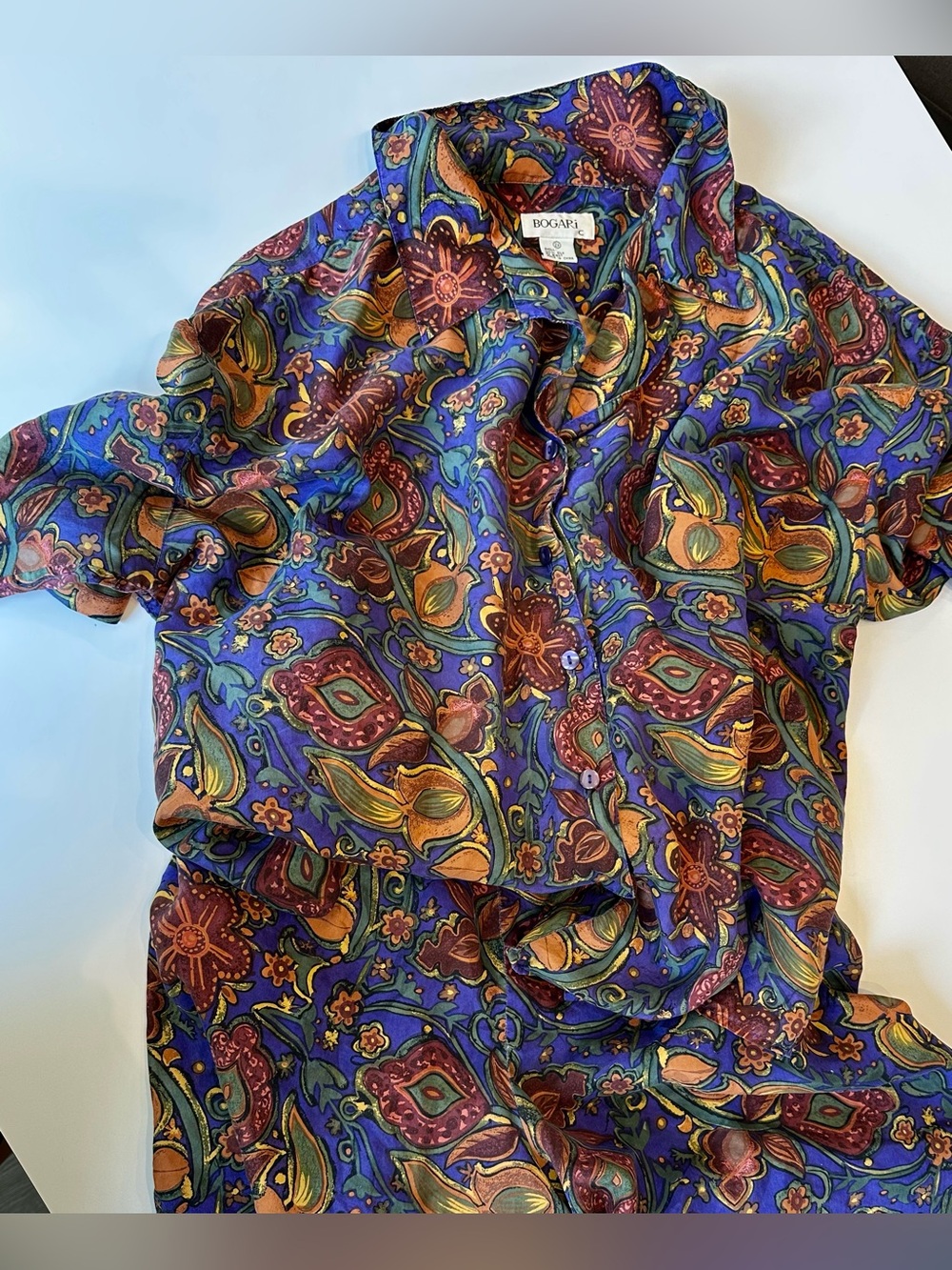 Vintage Bogari 100% Silk Matching Shirt & Shorts Set 2X
